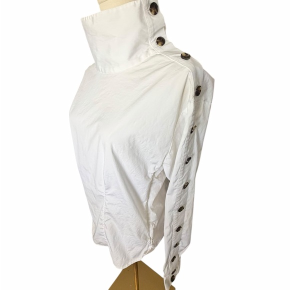 Veronica Beard Tops - Veronica Beard White Cotton Mock Neck Fauri Button-Trim Long Sleeve Top Sz 8